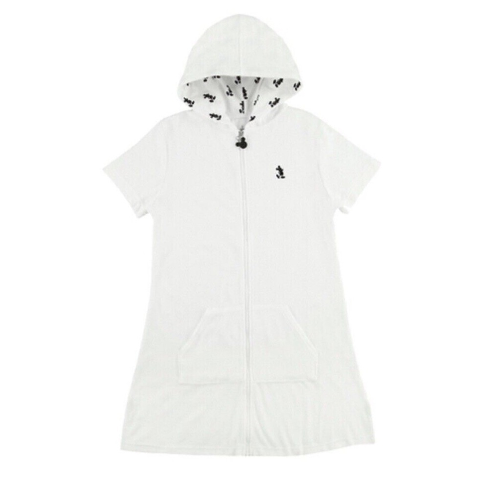 Disney Mickey Hooded Swim Coverup White & Black Sz XS